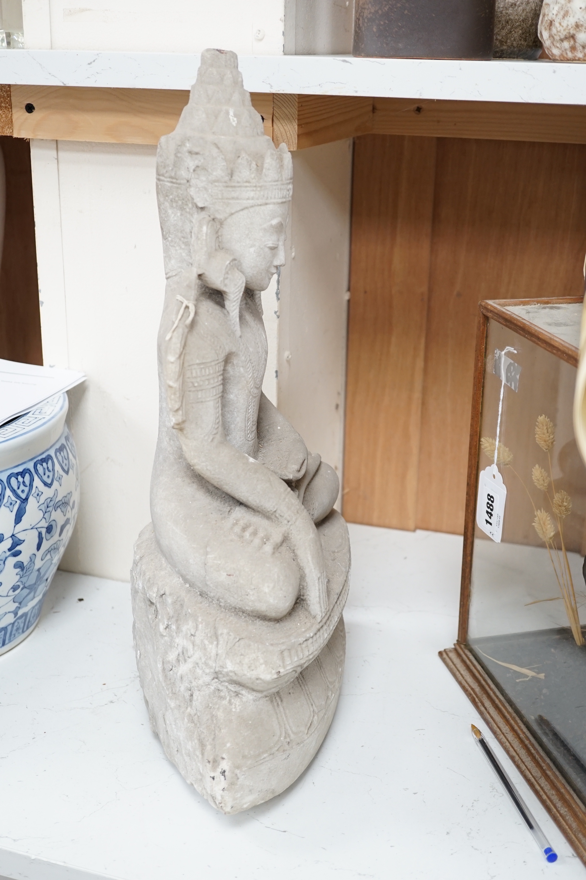 A Burmese carved alabaster figure of Buddha, 48cm tall